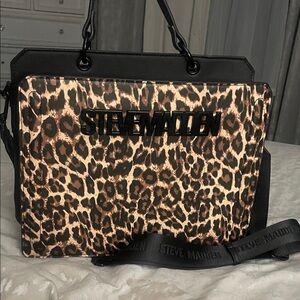 Steve Madden Black and Brown Leopard Shoulder Bag